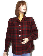 Vintage 50s Plaid Tartan Red 100 Virgin Wool Jacket PENDLETON Sz L Made in USA