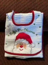 Christmas NWOT Bib & Burp Cloth Set Baby's First Christmas by C & F Enterprises