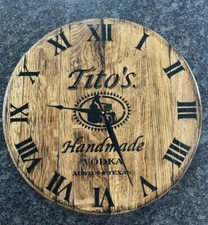 Authentic Bar Decor (Tito’s Vodka) Bourbon Whiskey Barrel Wall Clock 21” DIA.