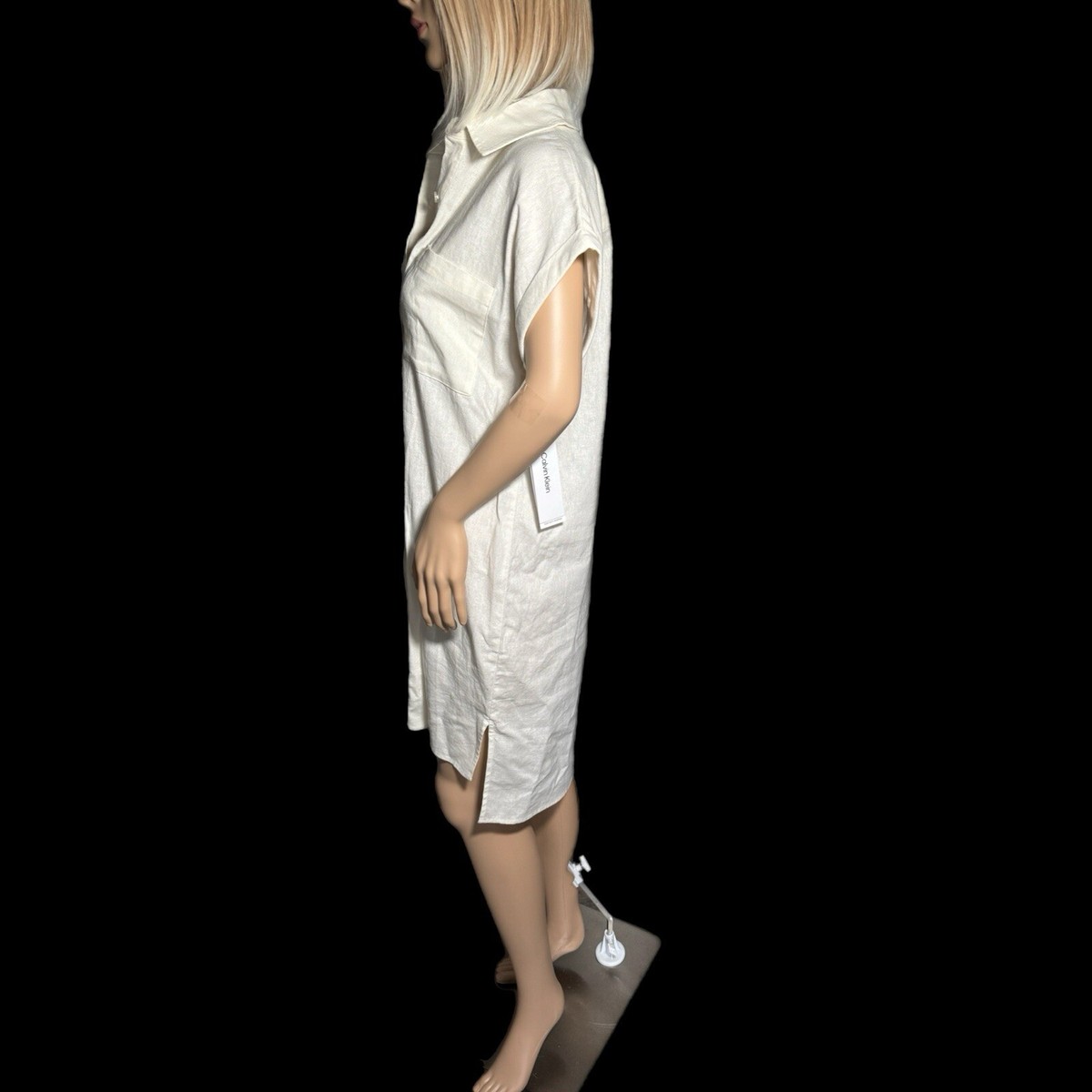 NWT CALVIN KLEIN Womens White Linen Blend Button Front Midi Shirt Dress 4  Small | eBay