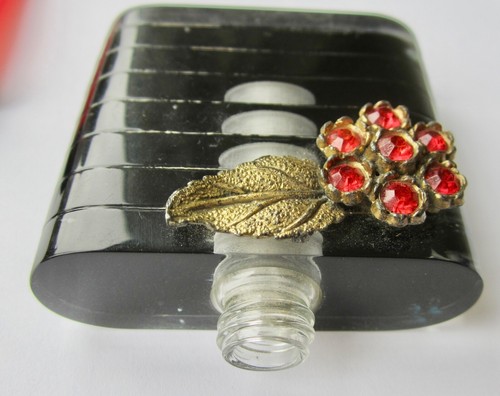 Antique Art Deco Perspex & Glass Perfume Scent Bottle + Stopper Black & Red - Picture 13 of 21