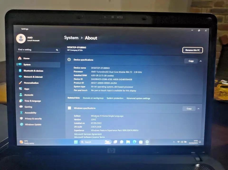 HP Compaq 6735s AMD Turion X2 2.10 GHz 4GB 250GB Windows 11 Pro ,Office365 - Image 2 of 4