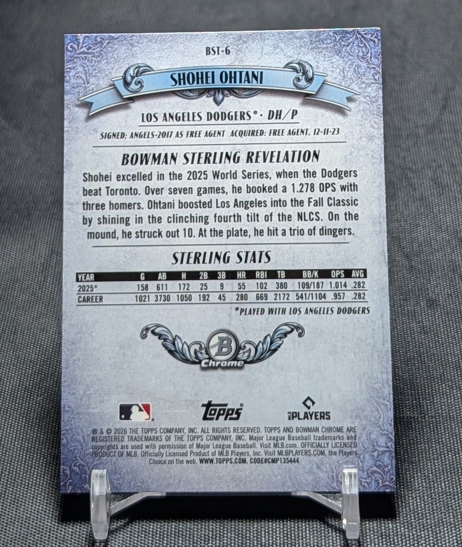 Shohei Ohtani Sterling Chrome Refractor 2026 Bowman Card #BST-6 LA Dodgers view 2