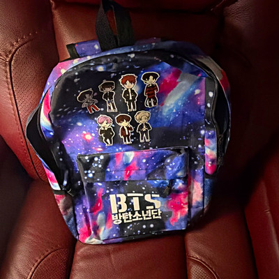 BTS Galaxy Print Small Unisex Kids Backpack Polyester Zip Pockets - Multi