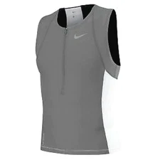 Nike 712743 Mens Triathlon Swim Top Tri Aero Tank Shirt Grey White SMALL - $76