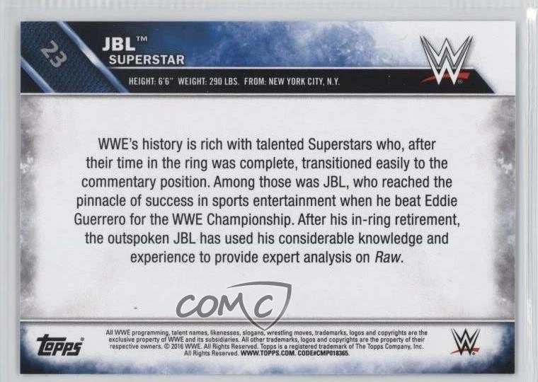 2016 Topps WWE Tag Team Championship Bronze John Bradshaw Layfield JBL #23 Patch - Image 2 of 2