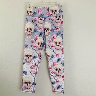Evolution and Creation Leggings Women s M Medium Spring Skulls and Flowers NEW