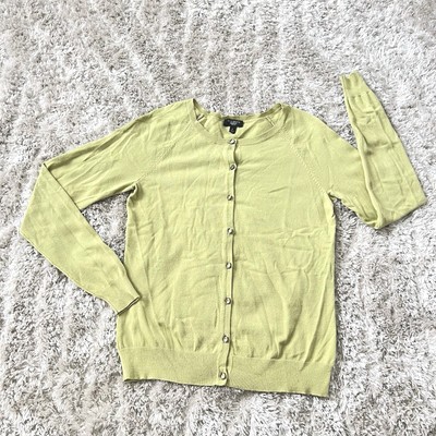 Talbots Knit Cardigan Size Petite P Green Crew Neck Bead Button Long Sleeve