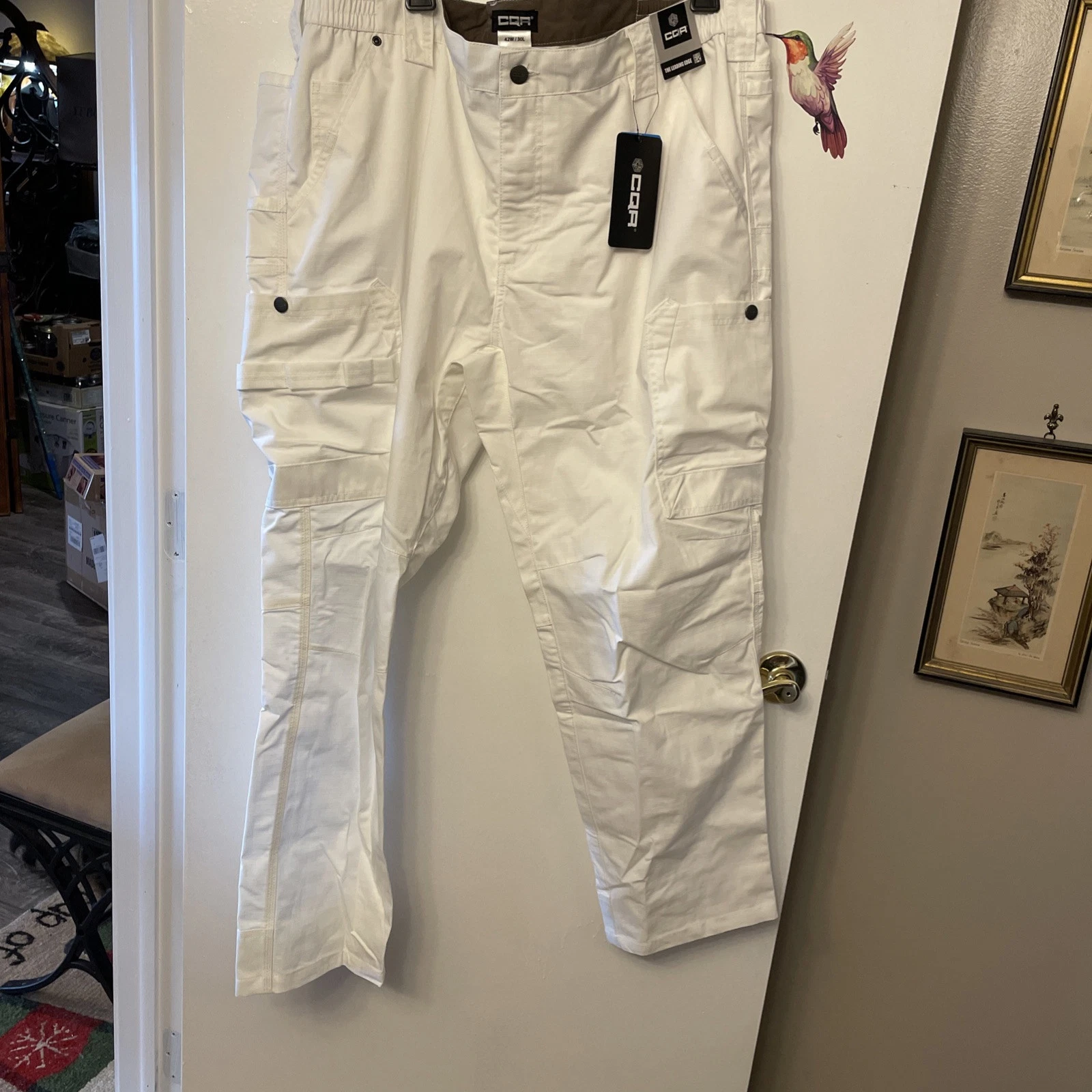 CQR Men's Size Large 42x30 Tactical Cargo Pants 8 Pockets. Frosted White