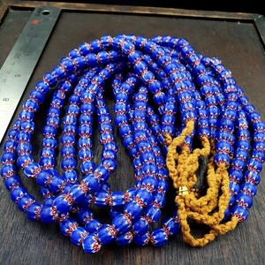 Vintage Blue Chevron Trade Bead Necklace, 24 Inch African Glass Beads