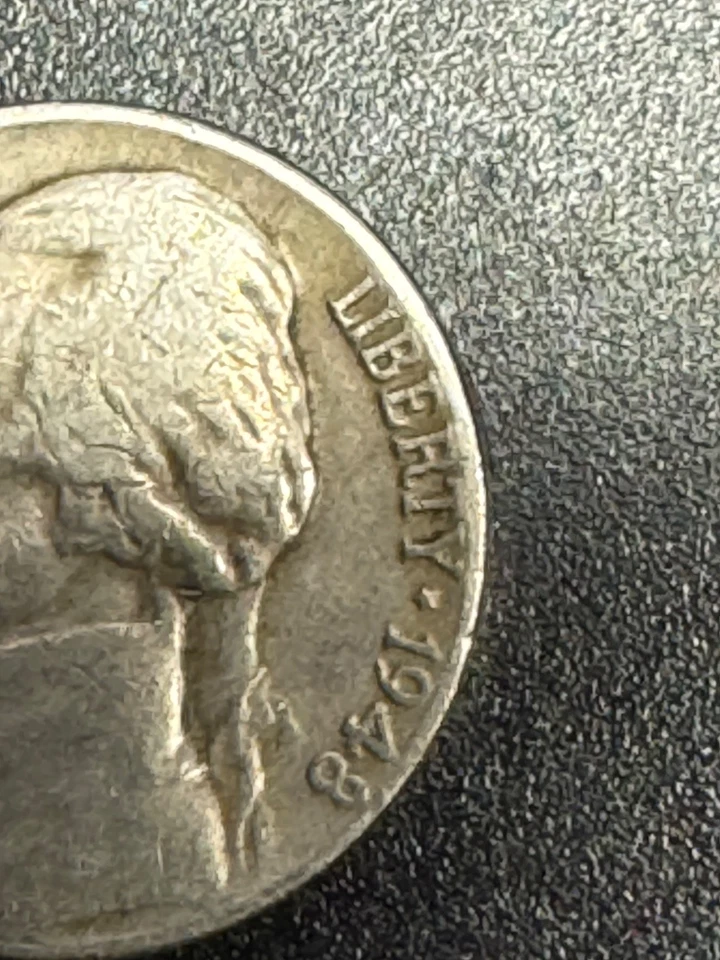 RARE 1948 Nickel ERRORS “LIBERTY“ on the Rim “8” in Date on Rim, no mint mk - Image 2 of 3