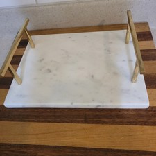 White Marble W/Gold Finished Handles Modern Serving/ Cheese Tray 8.5 x 10.75 in