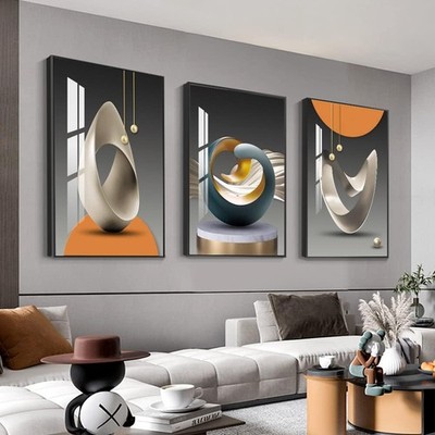 Bright Style Framed Wall Art - Abstract Modern Shape Pattern in White, Blue, ...