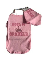 Dog Pet Born To Sparkle Crown Pink Tee Shirt Size Med With Bandana Super CuteNWT