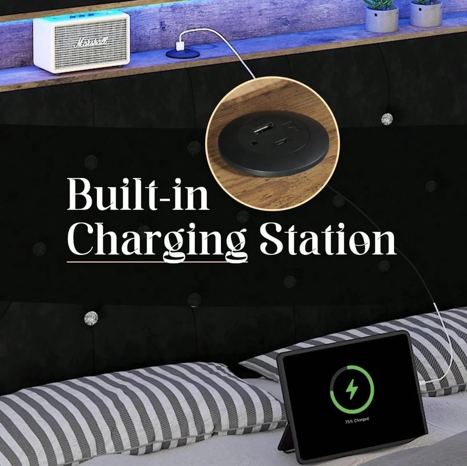 Marco de cama tapizado LED [ENVÍO GRATUITO] Foto 3 de 4