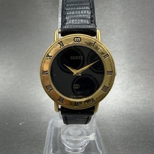 Gucci 3001L Watch Women 26mm Black Dial Gold Plated Round Vintage PARTS