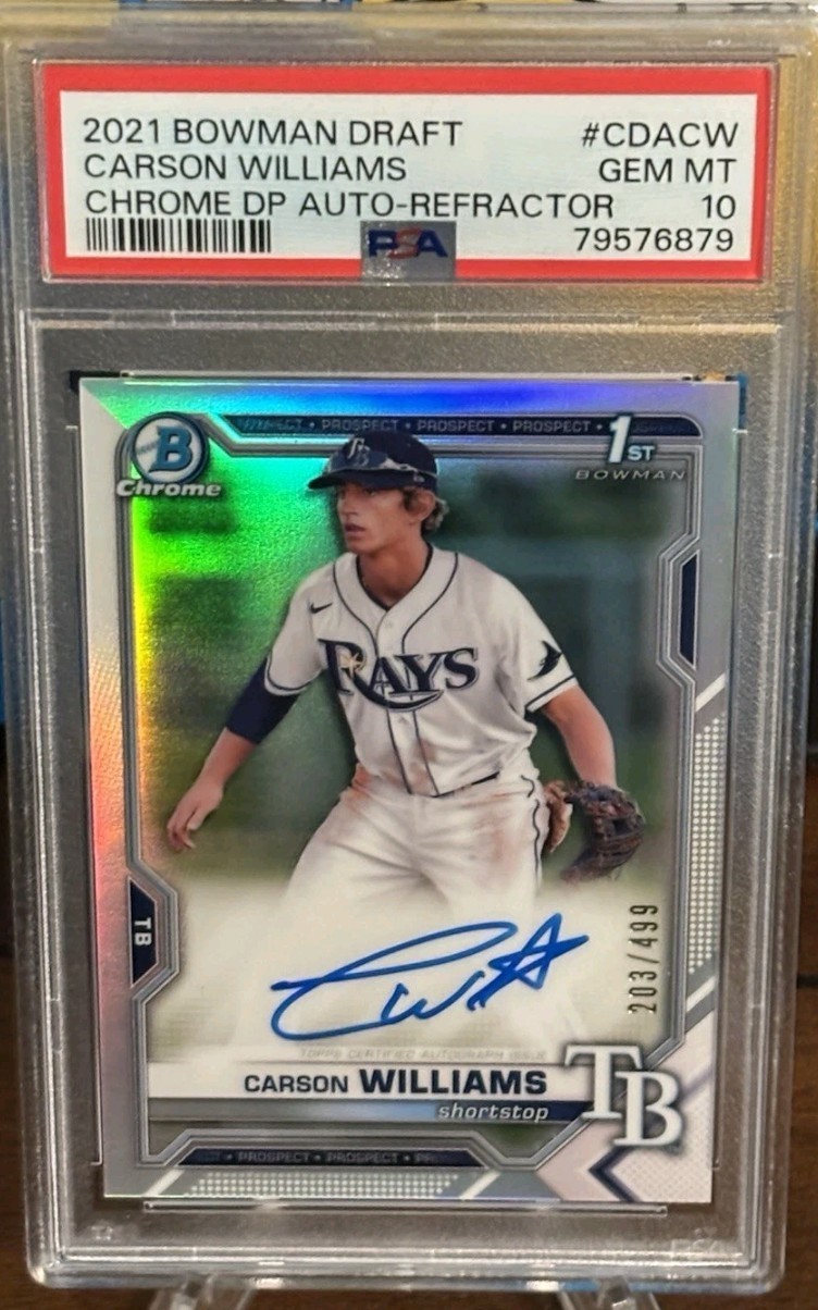 2021 Carson Williams 1st Bowman Chrome Auto Refractor /499 PSA 10 Gem Called Up