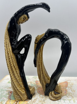 RARE 1950s Ceramic Arts Studio Adonis & Aphrodite Abstract Figurines 