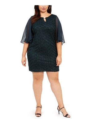 CONNECTED APPAREL Womens Sheath Dress Green Flutter Sleeve Capelet Plus 18W
