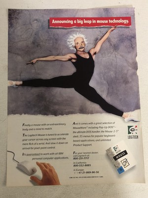 1988 Logitech Mouse IBM Computer Print Ad Advert Albert Einstein pa8