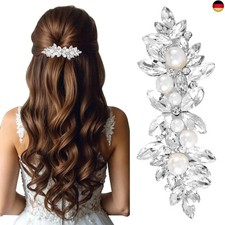 LunarCharm Strass Haarspangen mit Perle, Silberne Braut Haarschmuck für Frauen,