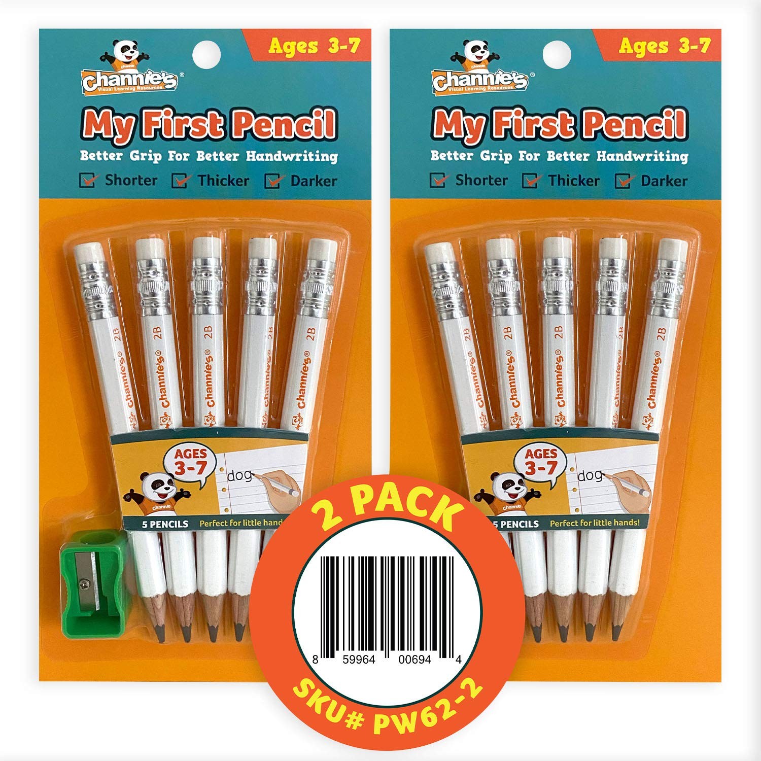 Jumbo Pre Sharpened 2 White Wooden 2b 10 Pcs + Sharpener