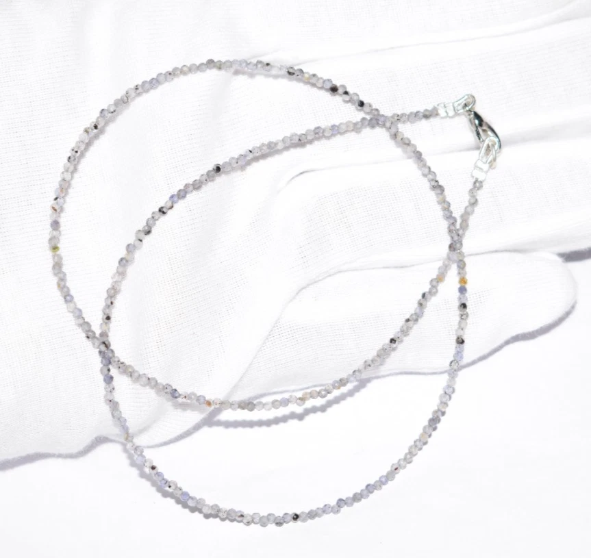 Natural Blue Iolite Gemstone Necklaces 925 Sterling Silver 2 mm Beads 26" String - Image 2 of 4