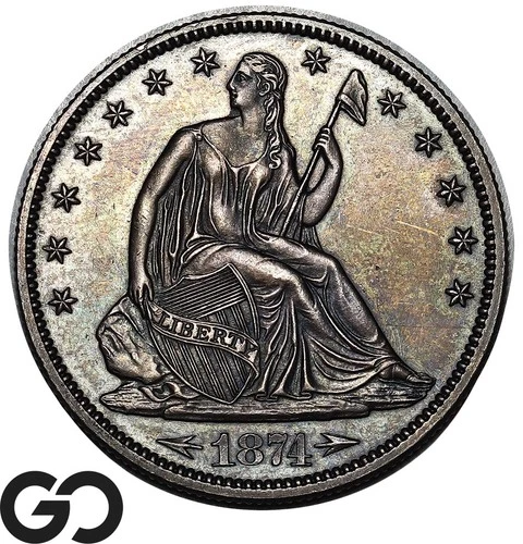 1874 Seated Liberty Half Dollar, W/ Arrows PROOF, Choice Gem PR++, 700 Issued