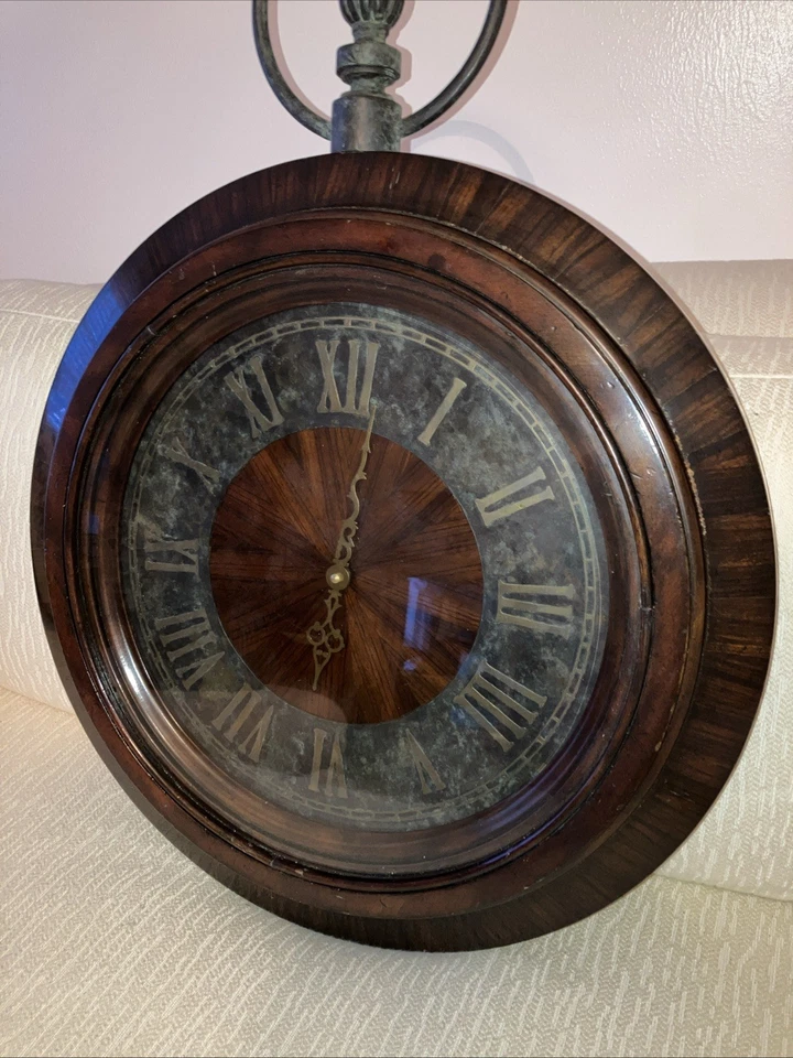 Maitland Smith 大号壁挂口袋时钟绿色大理石镶嵌木质青铜 18 英寸宽 — 第 2/4 张图片