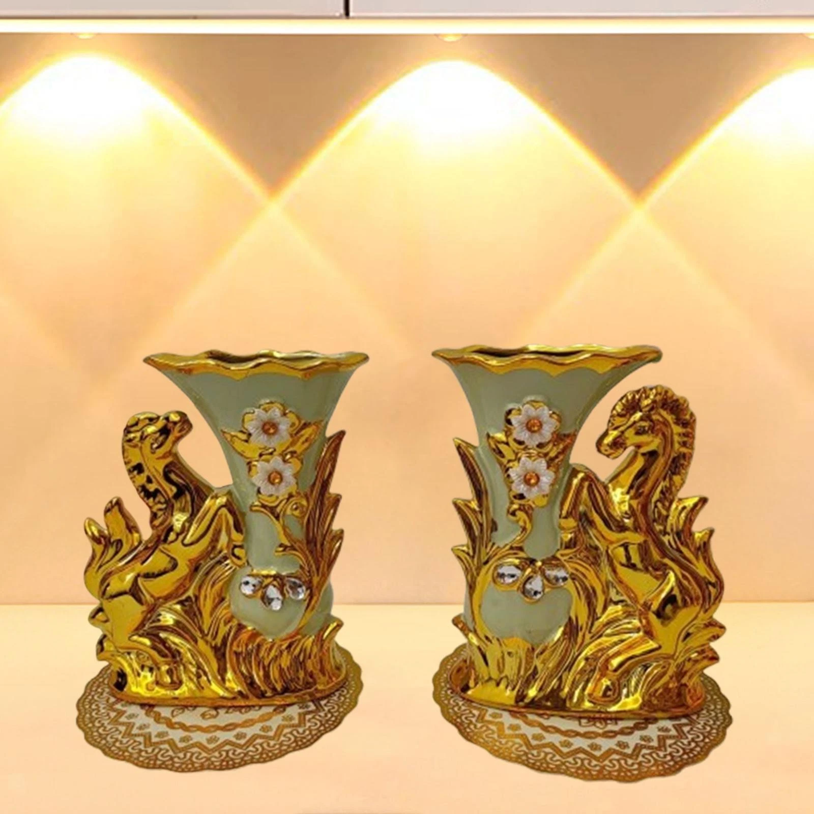 2x Horse Vases with Cushions Display Decoration Home Vase Ceramic Planters for