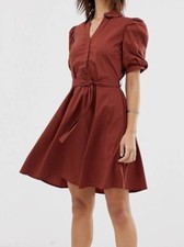 Yas Y.a.s gathered sleeve mini dress Shirt Cotton Waist Belt AU 12 Brown $175 🤎