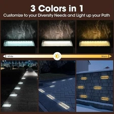 3-Color Dimmable Solar Landscape 4"x8" Brick Paver Lights w/Remote Control