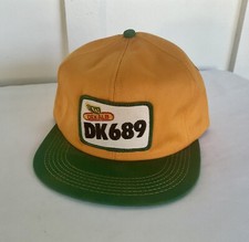 Vtg K Products DK689 Trucker Hat Yellow With Green Bill Sewn Patch Pre Owned