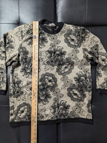 Vintage Cricket Lane All Over Floral Cream Black Sweater Pullover Made In USA M - Picture 5 of 8