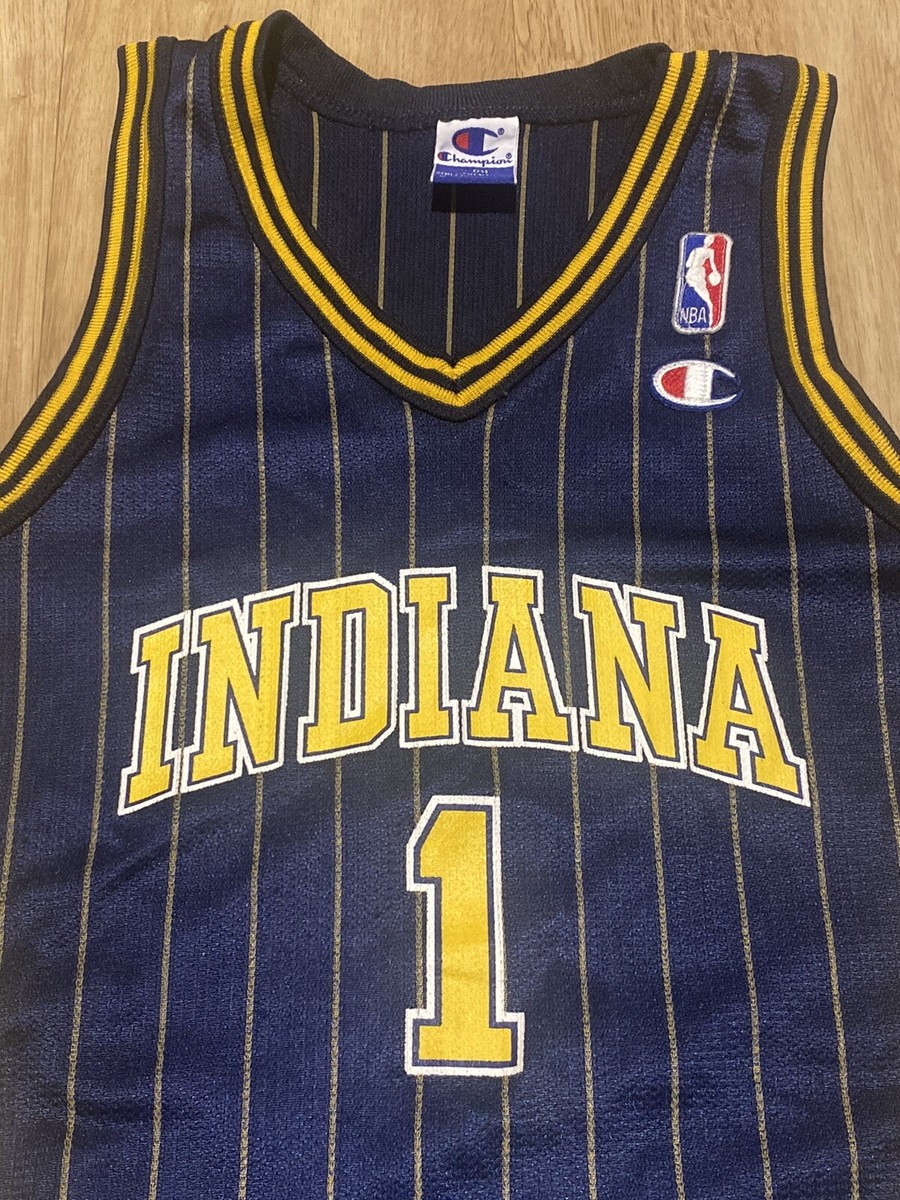 Vintage 90s Indiana Pacers CHAMPION Boys Basketball Jersey #1 Navy