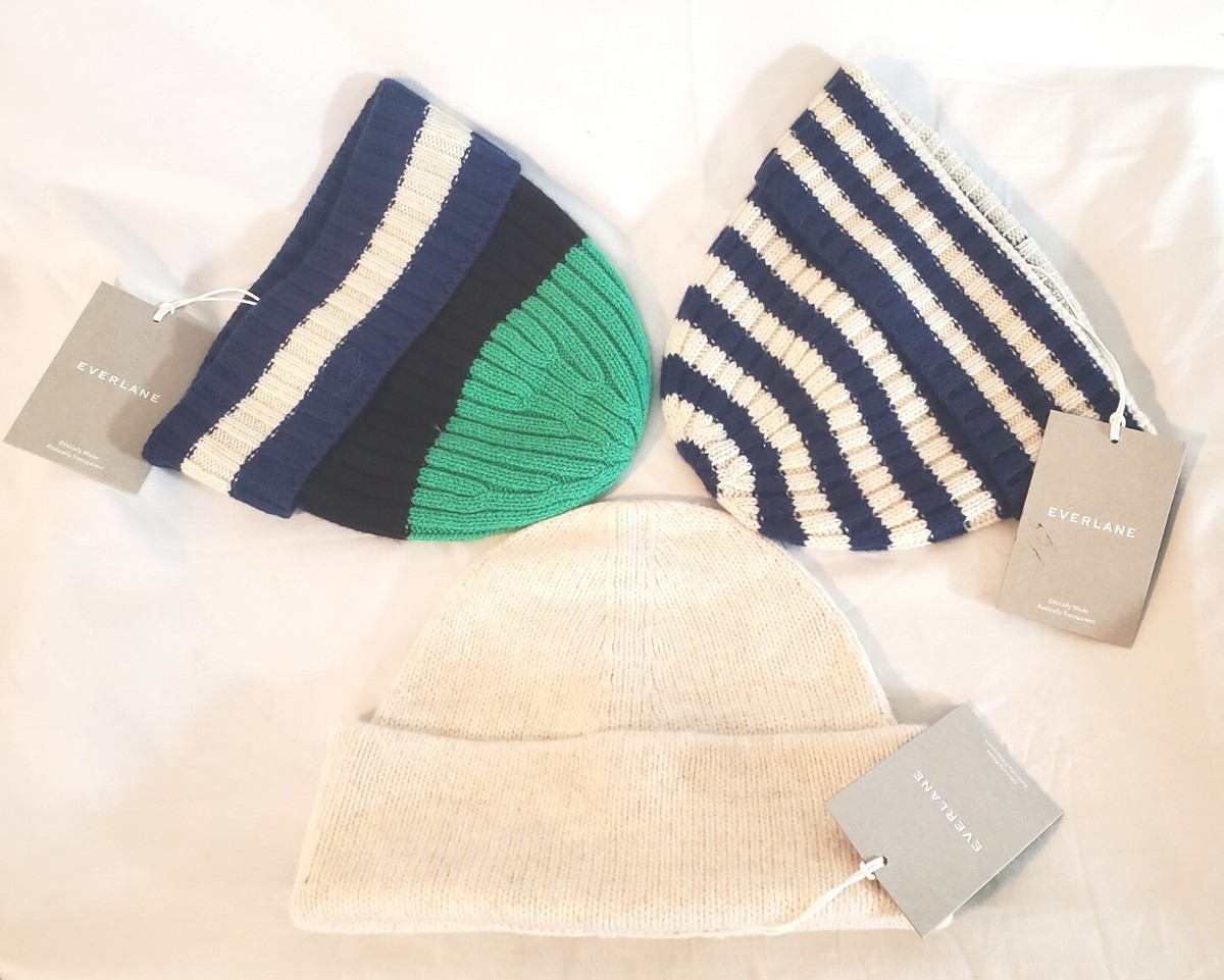 Lot of 3 Unisex Cashmere (2) & Wool (1) Ribbed Knit Beanies One Size New Tags Blank Ribbed Merino Wool and Cashmere Blend Beanies - 1313 main image 2