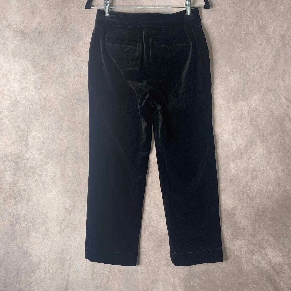 Boden Womens Pants Size 2P Black Velvet Tapered Leg Cropped High Rise Pockets - Image 4 of 4