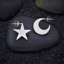 Sterling Silver Star and Moon Post Hoop Earrings 17mm