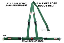 Floor Mount 3 Point Harness Bolt In Pull Down Lap Belts Dark Green