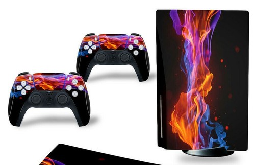 For PS5 Disc Edition Console & 2 Controller Burning Orange Vinyl Wrap Skin Decal - Picture 2 of 2