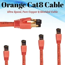 CAT8 Ethernet Cable Orange Copper RJ45 Network Lan Patch Cord SFTP 26AWG Lot