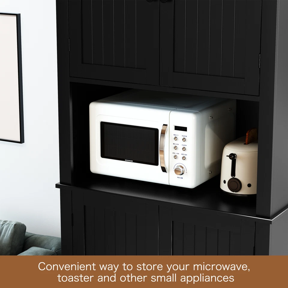 72-дюймовый кухонный кладовой шкаф для хранения традиционный отдельно стоящий с 4 дверцами черный - Изображение 4 из 4