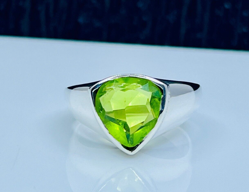 Solid 925 Starling Silver Green Peridot Gemstone Anniversary Men's Women Ring
