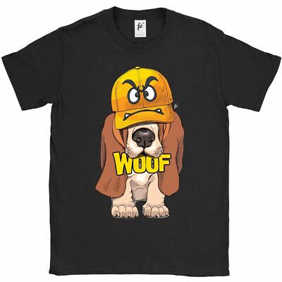 Bassett Hound Puppy Wearing Angry Face Cap Woof Herren T-Shirt