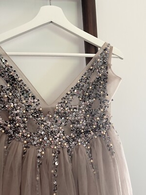Boho Pearl and Sequin Taupe Tulle Wedding Dress with Slit Bridal Formal Gown | eBay Boho Pearl and Sequin Taupe Tulle Wedding Dress with Slit Bridal Formal Gown | eBay