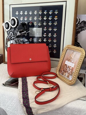 Tory Burch | Poppy Red Leather Robinson Crossbody Bag | eBay