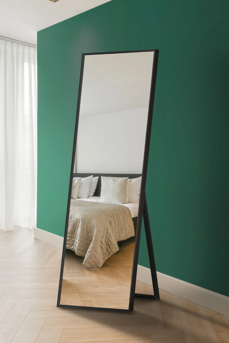 Large Black Edged Aluminium Cheval Mirror 67