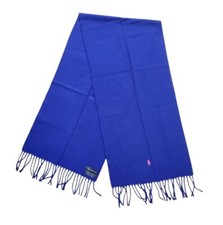 Polo Ralph Lauren Wool Scarf Purple Pink Pony Fringe 58"x12" FLAW HAS HOLE