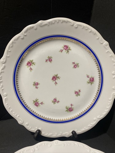 Vtg RICHELIEU CHINA Set of 4 Bone China Rose Dinner Plates, 10” Czechoslovakia - Picture 3 of 9