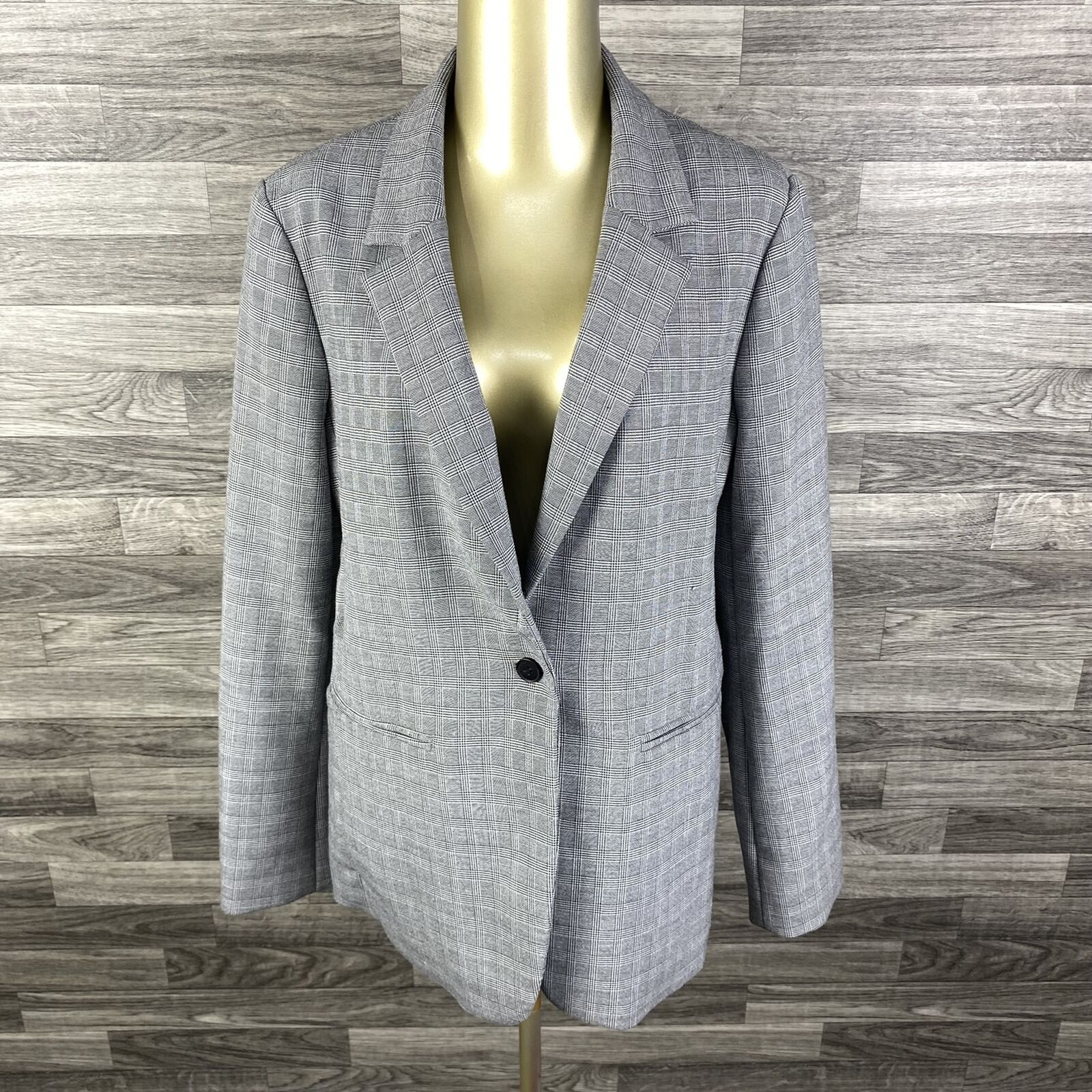 GAP Button Front Lined Long Sleeve Gray Check Bla… - image 2